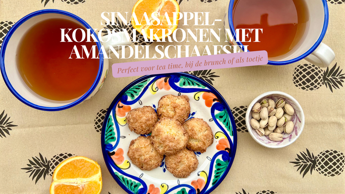 Sinaasappel-kokosmakronen met amandelschaafsel