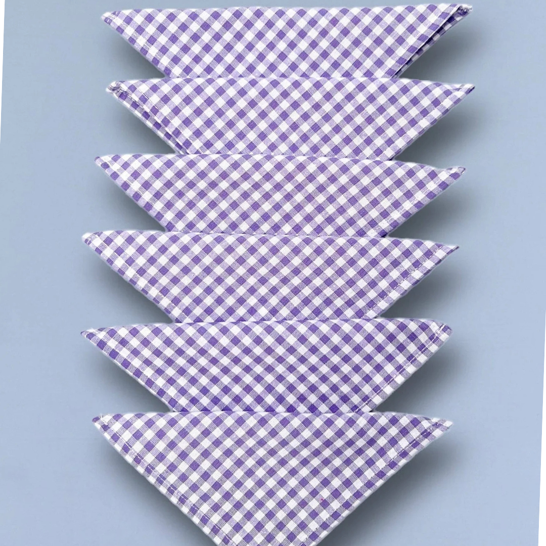 Cocktail Servetten van katoen, paars geblokt - 6 stuks
