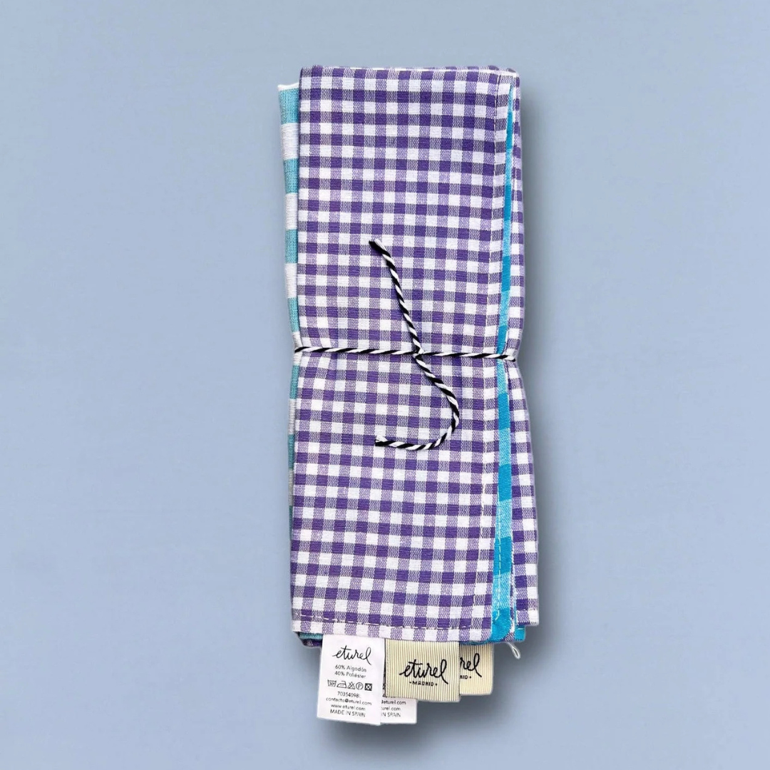 Dubbelzijdige placemats van katoen, geblokt paars/blauw - 2 stuks