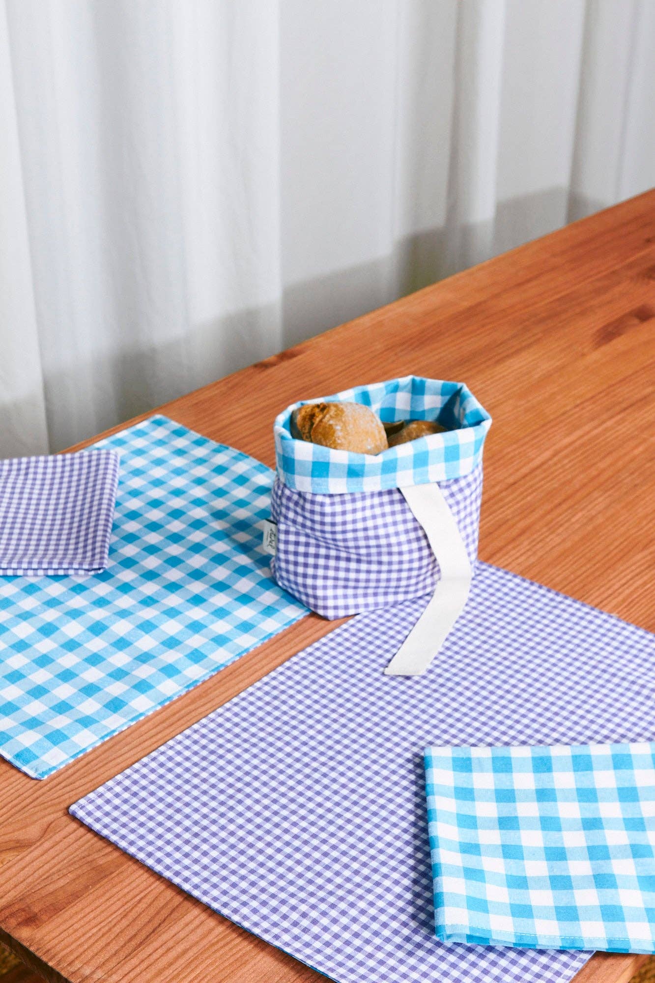 Dubbelzijdige placemats van katoen, geblokt paars/blauw - 2 stuks