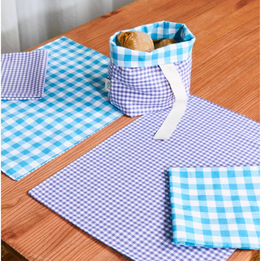 Dubbelzijdige placemats van katoen, geblokt paars/blauw - 2 stuks