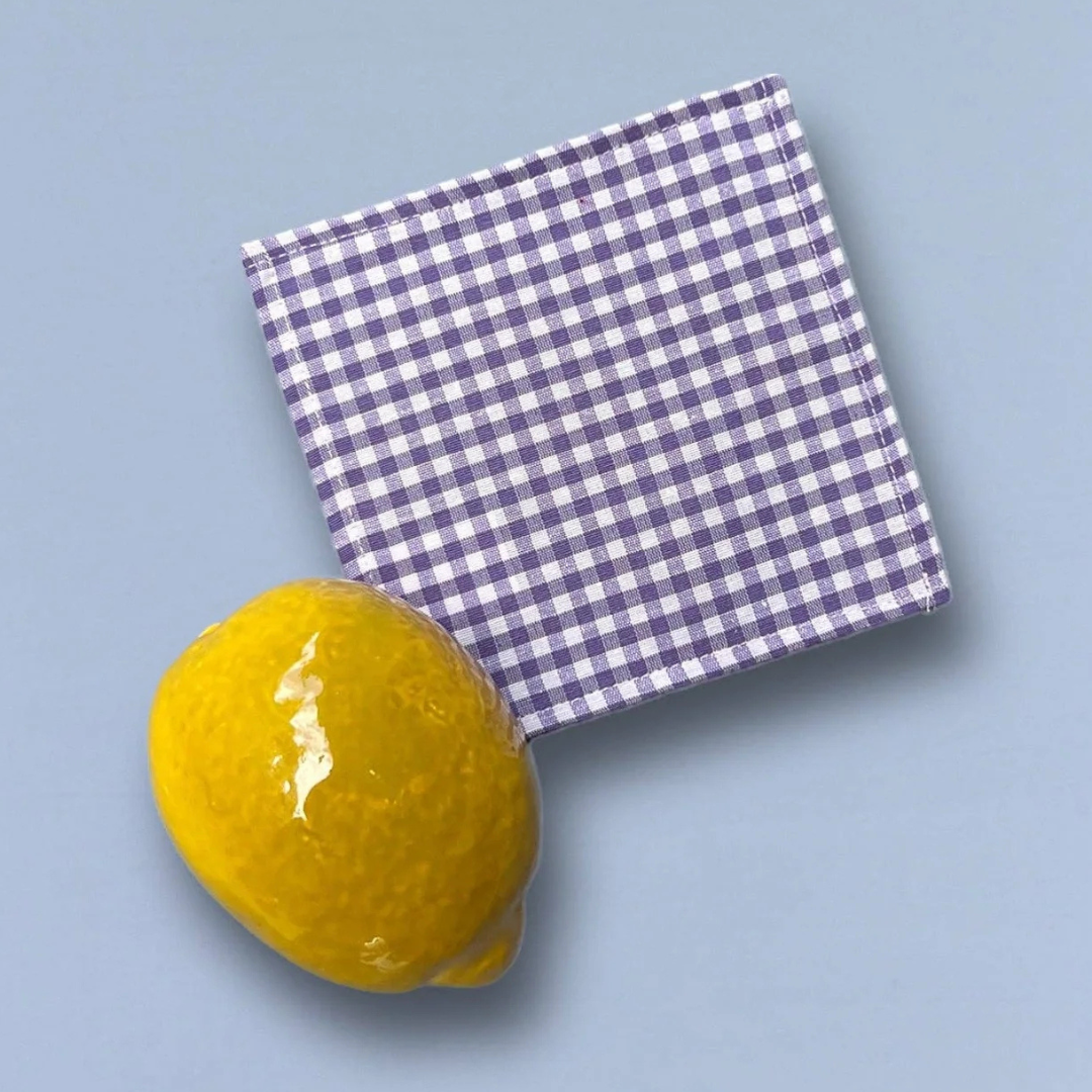 Cocktail Servetten van katoen, paars geblokt - 6 stuks