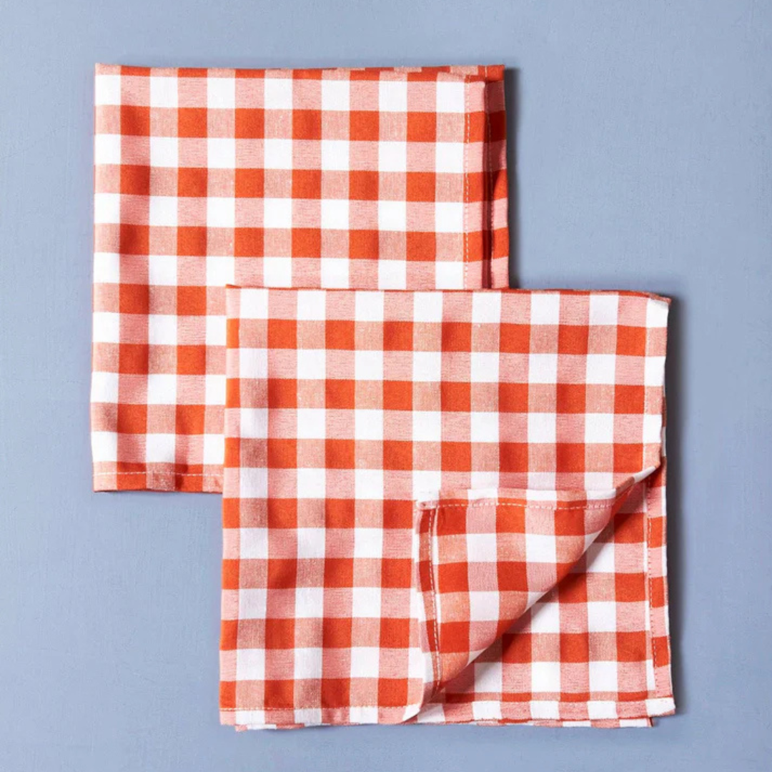 Servetten van katoen, oranje geblokt - 2 stuks