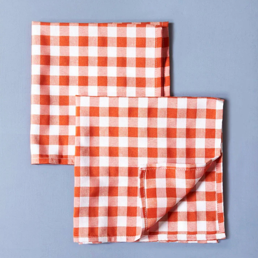 Servetten van katoen, oranje geblokt - 2 stuks