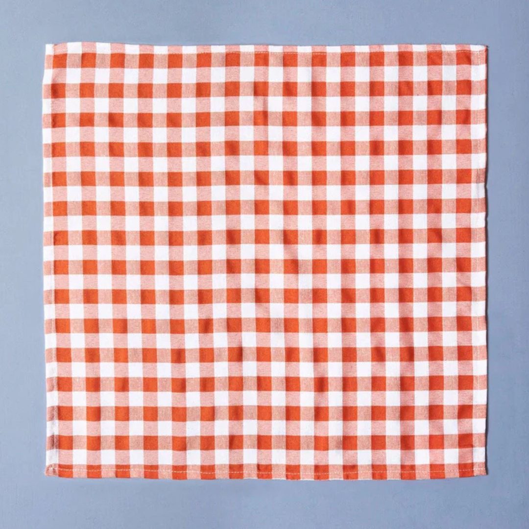 Servetten van katoen, oranje geblokt - 2 stuks